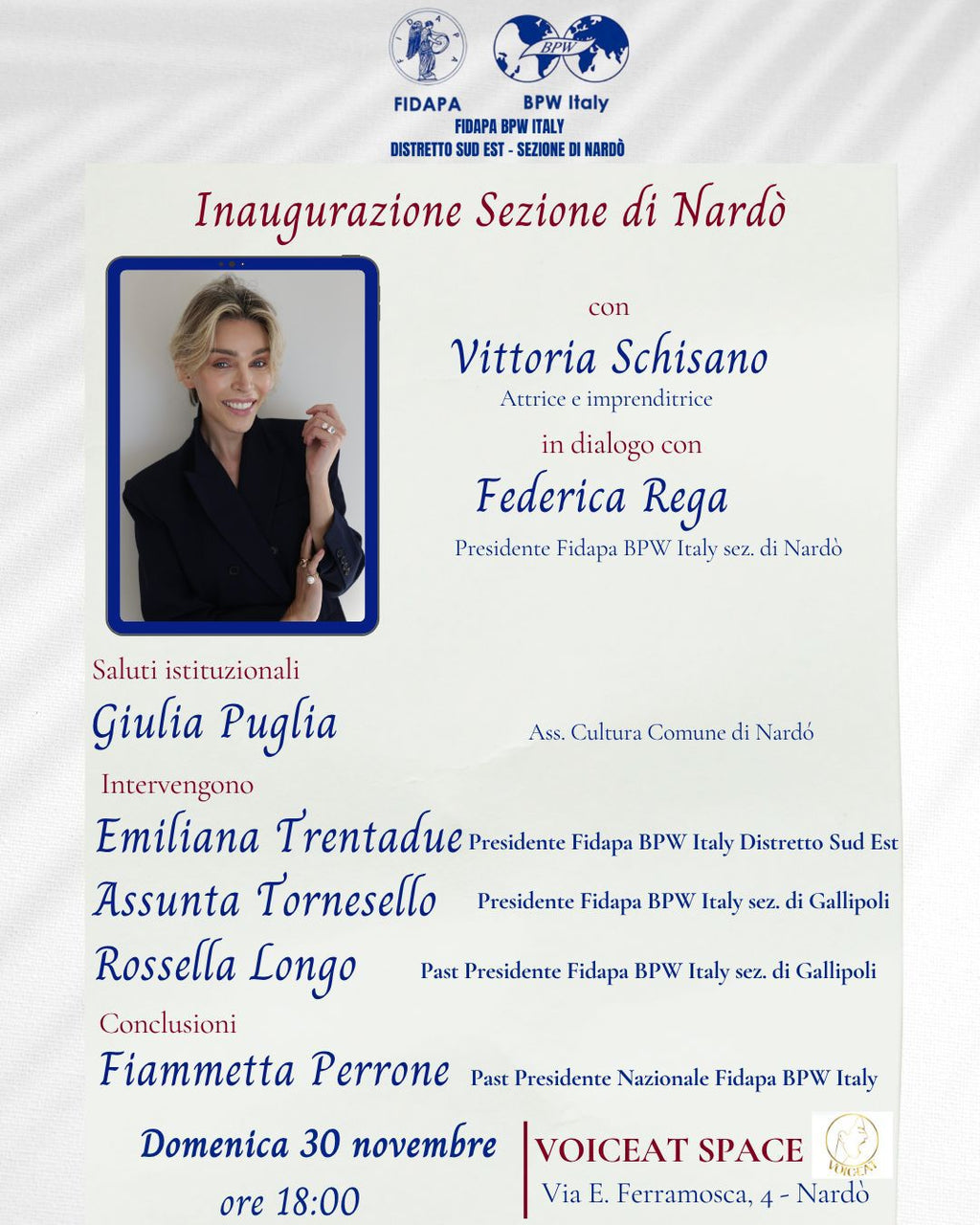 Inaugurazione della sezione FIDAPA di Nardò con Vittoria Schisano