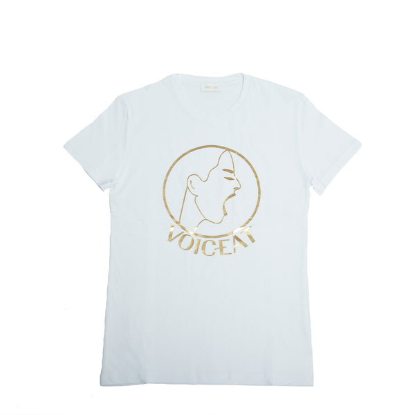 voiceat t-shirt bianco dettaglio gold logo